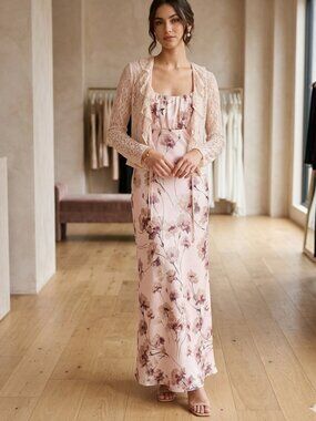 Thirty Thirty Floral Maxi Dress with Lace Cardigan Set Size M NWT